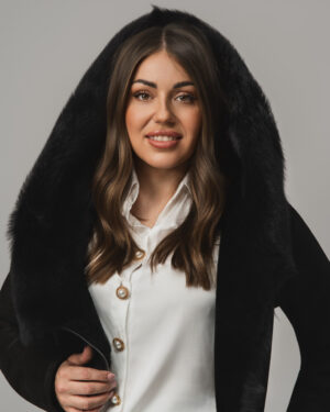 Czarny kożuch damski z naturalnej skóry i futrem – kożuszek EMORIS