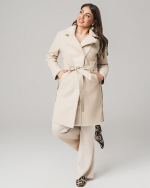 Beżowy kożuch damski z naturalnej skóry i futrem – elegancki kożuszek EMORIS