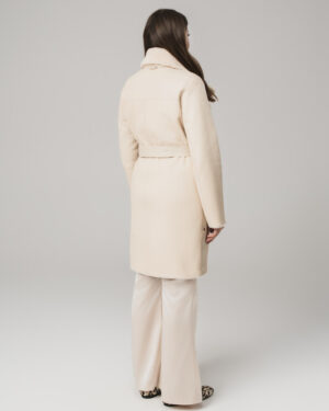 Beżowy kożuch damski z naturalnej skóry i futrem – elegancki kożuszek EMORIS