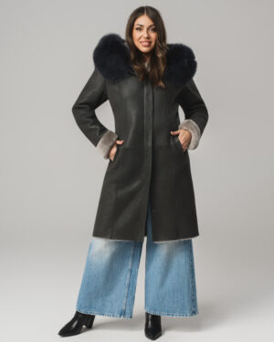 Damski kożuch naturalny z futrzanym kołnierzem – elegancki kożuch EMORIS