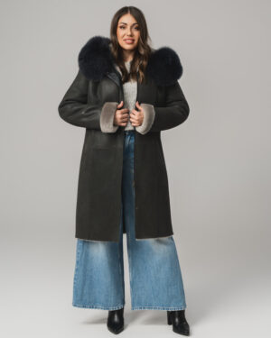 Damski kożuch naturalny z futrzanym kołnierzem – elegancki kożuch EMORIS